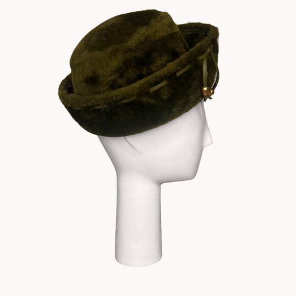 Vintage 60s Green Angora Blend Empress Hat Roller Cap West Germany Hess Bros - Picture 1 of 12
